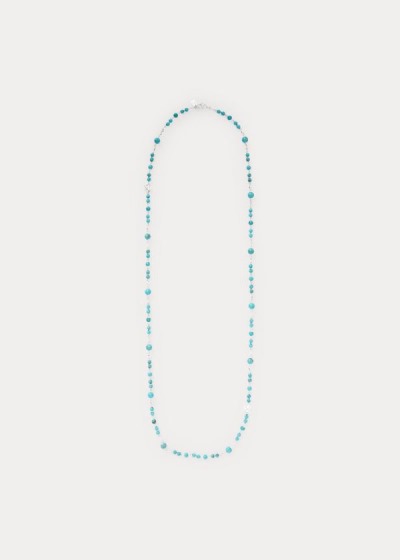 Collares Ralph Lauren Mujer Plateados - Turquoise-Bead Logo - CAHNT6251